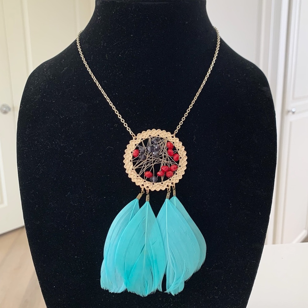 Bohemian Chic Feather Beaded Chain One Of A Kind Unique Necklace